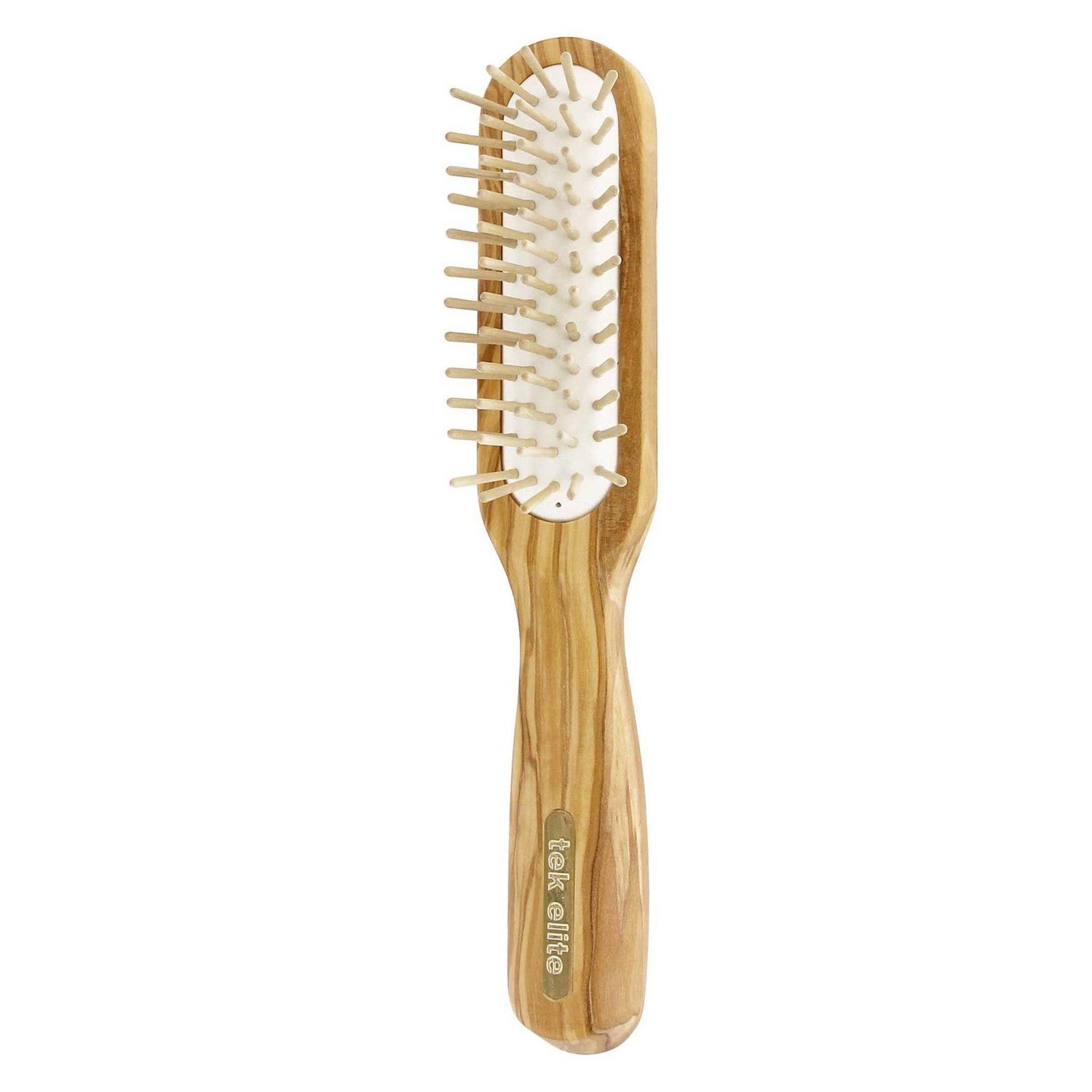 TEK Rectangular Olive Wood Hair Brush with Wooden Bristles, Elite Collection Hair Brush TEK