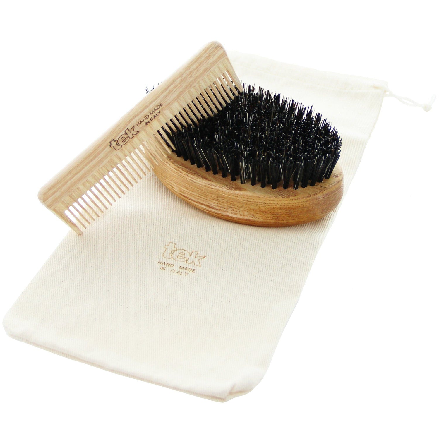 TEK Ash Wood Beard Brush and Comb Gift Set Beard and Moustache Grooming TEK