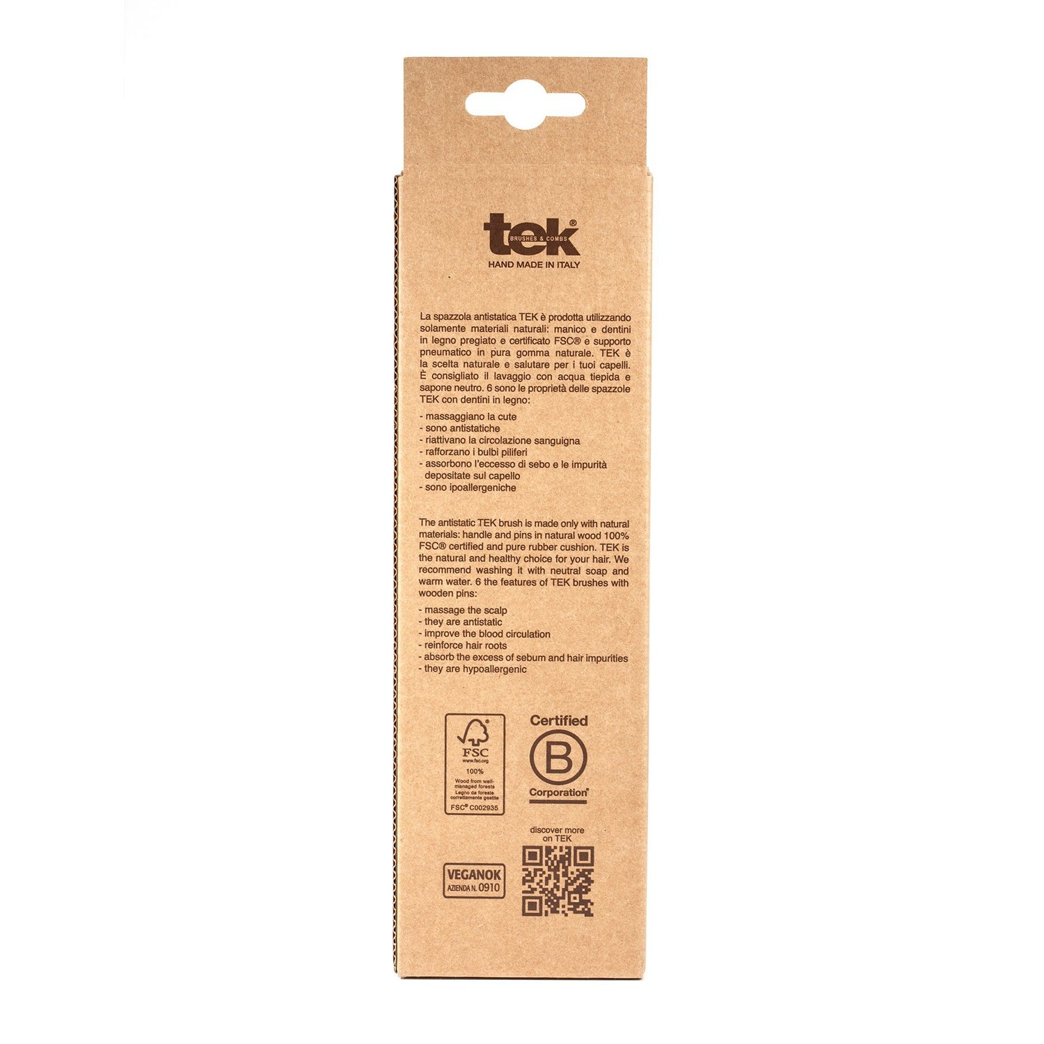 TEK Rectangular Ash Wood Pneumatic Hair Brush with Long Wooden Bristles Hair Brush TEK