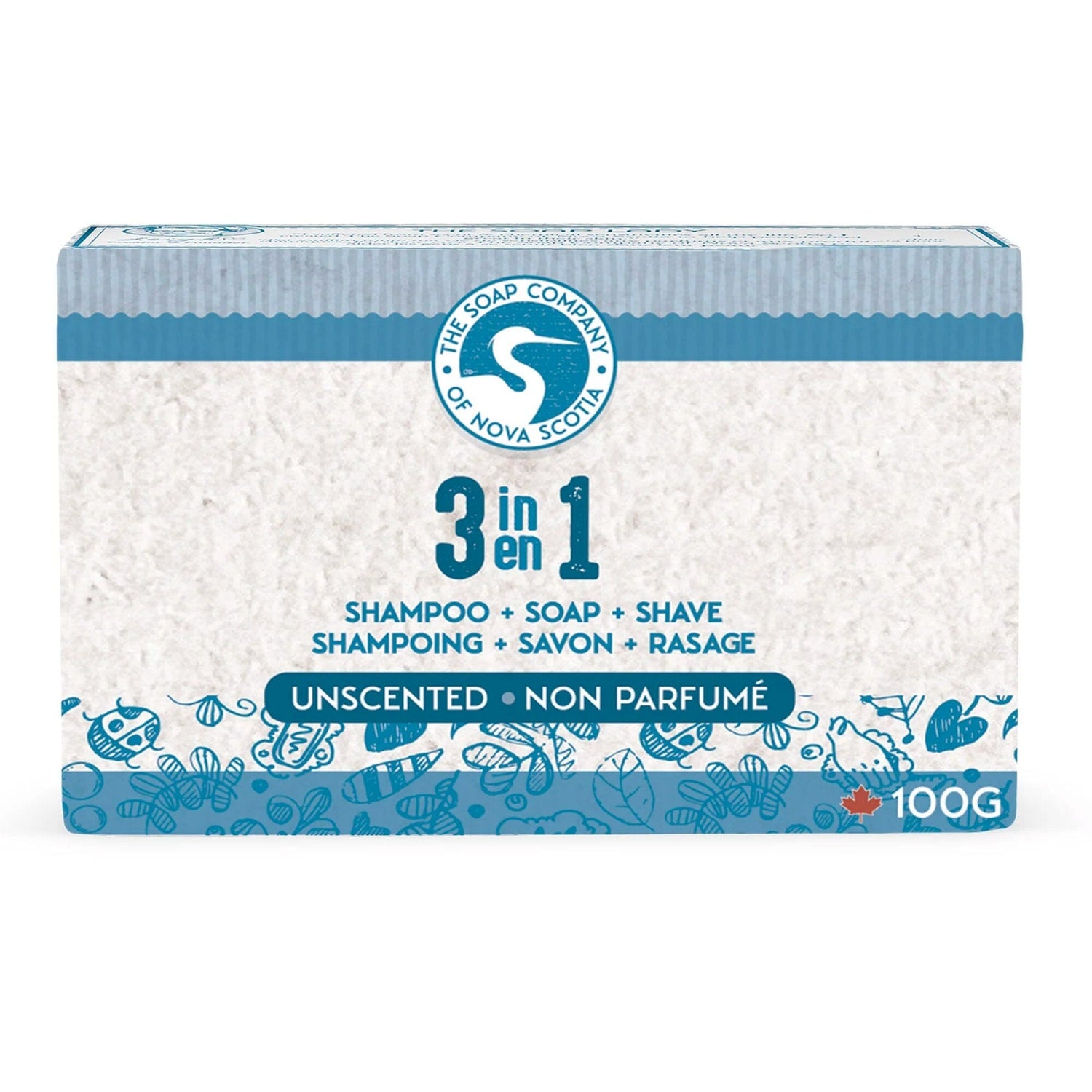 The Soap Company of Nova Scotia 3 in 1 Shampoo, Shave and Soap Bar Body Soap The Soap Company of Nova Scotia Unscented Full Bar