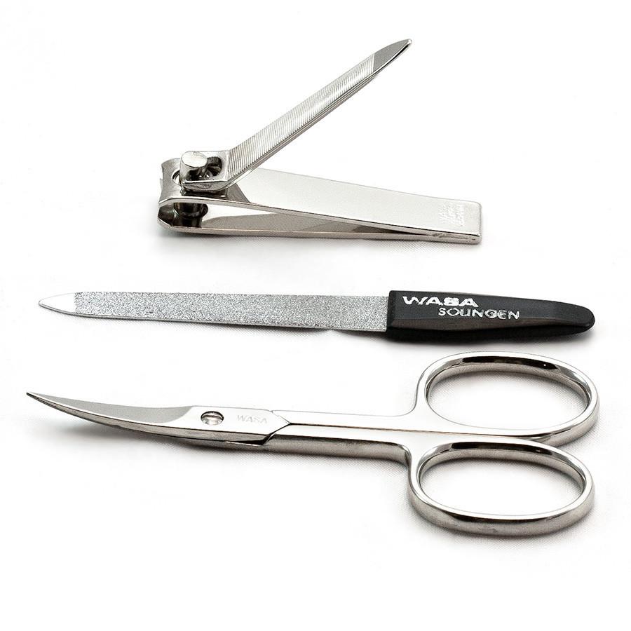 WASA Solingen 3-Piece Manicure Set, Brown Leather Zip Case Manicure Set WASA Solingen