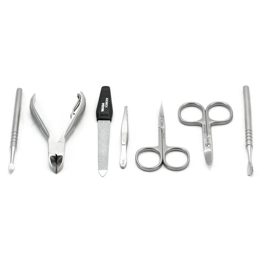 WASA Solingen 7-Piece Inox Manicure Set, Black Leather Snap Case Manicure Set WASA Solingen