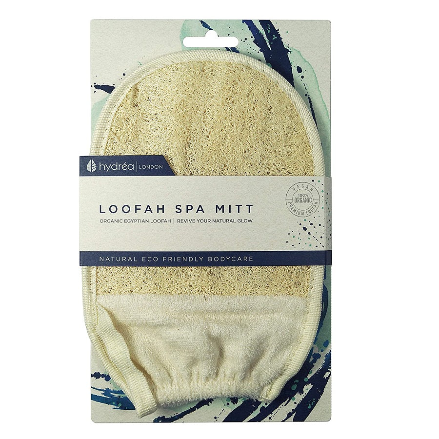 Hydrea London Organic Loofah and Egyptian Cotton Exfoliating Bath Mitt Exfoliating Bath Mitt The Natural Sea Sponge Co 