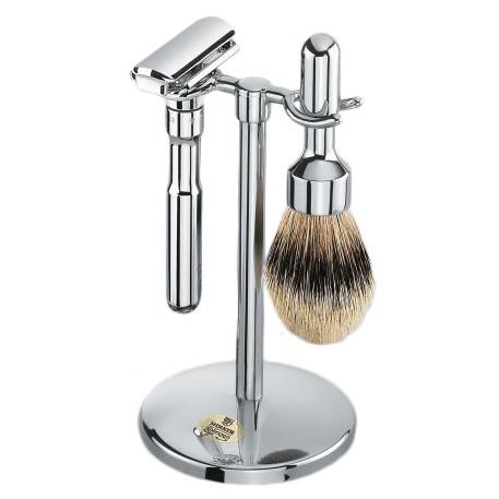 DOVO Merkur Futur 3-Piece Classic Wet-Shaving Set, Polished Chrome Finish Shaving Kit Merkur