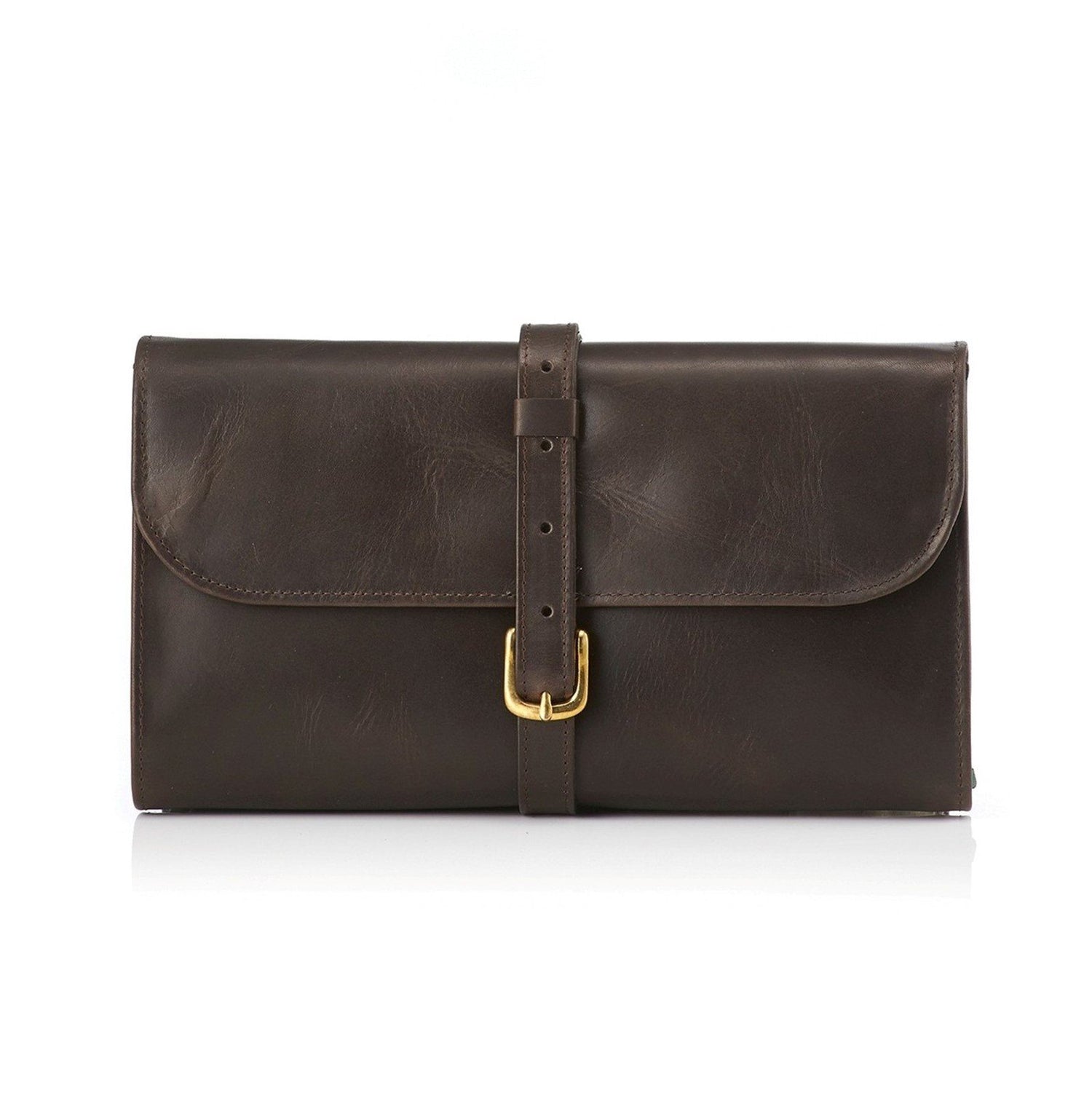 Daines & Hathaway Military Wet Pack Grooming Travel Case Daines & Hathaway Gunsmoke Brooklyn Leather with Green Lining