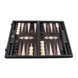 Scratch and Dent Fendrihan Handmade Backgammon: Ebony Pearl with Grey and Oak Points (Misaligned latches, light scuffs) 