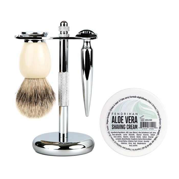 Fendrihan 4-Piece Wet Shaving Set with Safety Razor and Badger Shaving Brush, Save $30 Shaving Set Fendrihan Cannon Ivory Aloe Vera