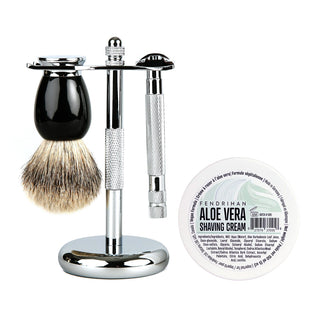 Fendrihan 4-Piece Wet Shaving Set with Safety Razor and Badger Shaving Brush, Save $30 Shaving Set Fendrihan Steeles Black Aloe Vera