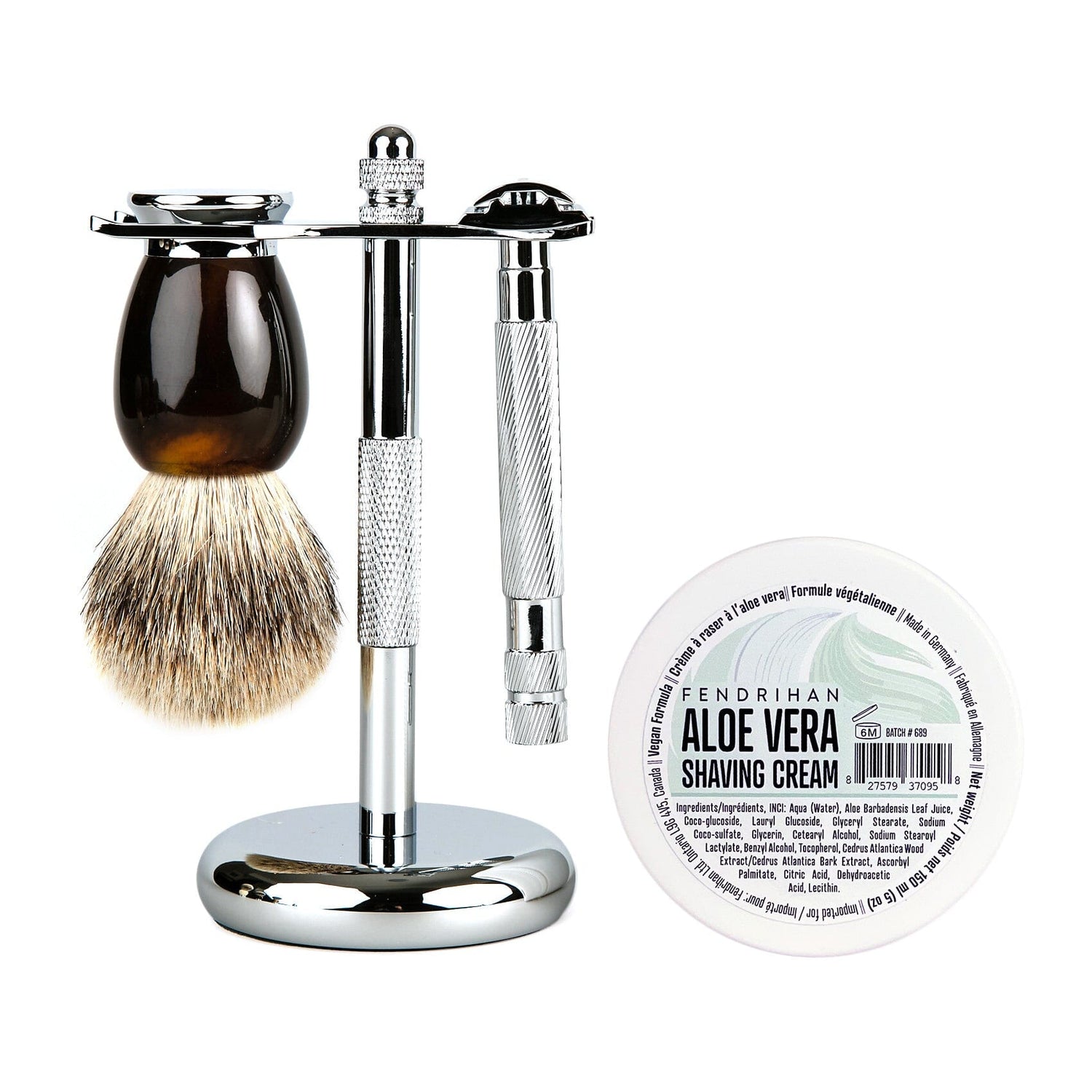 Fendrihan 4-Piece Wet Shaving Set with Safety Razor and Badger Shaving Brush, Save $30 Shaving Set Fendrihan Steeles Tortoise Aloe Vera
