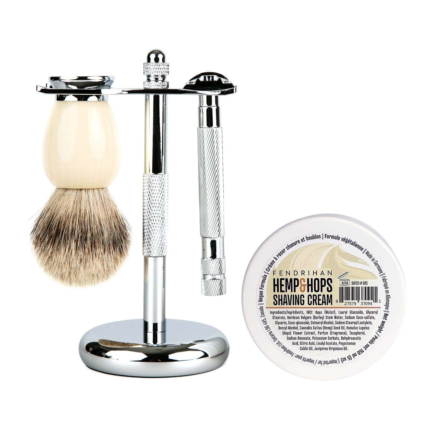 Fendrihan 4-Piece Wet Shaving Set with Safety Razor and Badger Shaving Brush, Save $30 Shaving Set Fendrihan Steeles Ivory Hemp & Hops