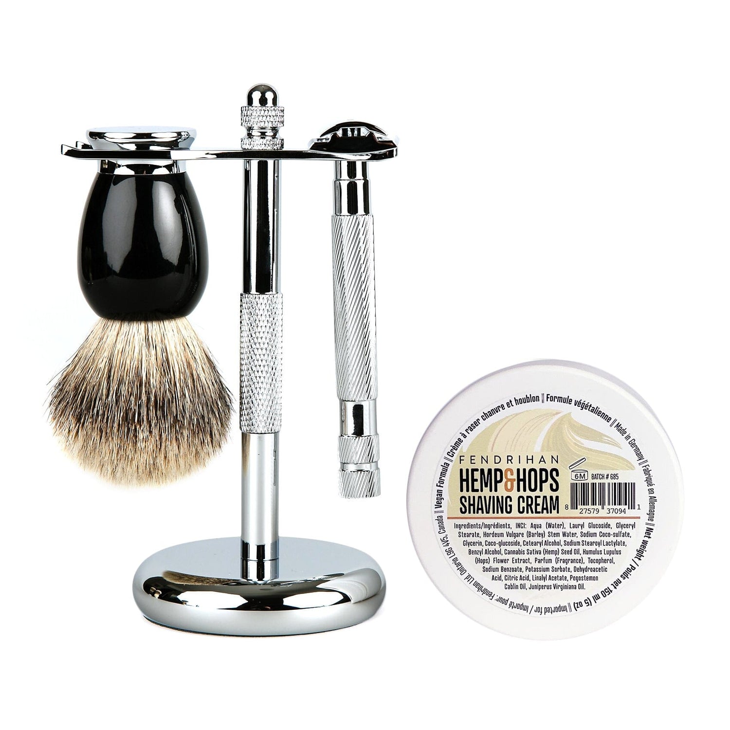 Fendrihan 4-Piece Wet Shaving Set with Safety Razor and Badger Shaving Brush, Save $30 Shaving Set Fendrihan Steeles Black Hemp & Hops