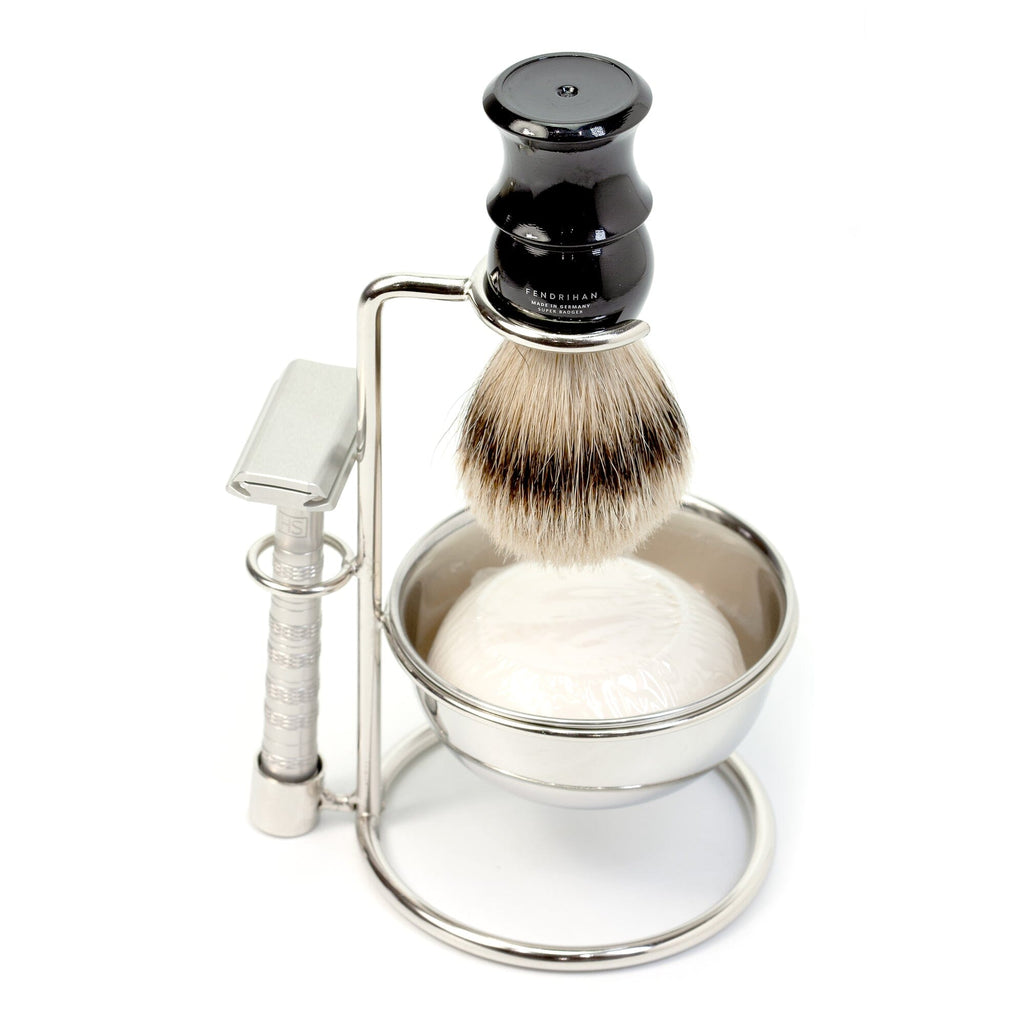 Nickel Plated Safety Razor and Brush Stand with Bowl Shaving Stand Fendrihan 