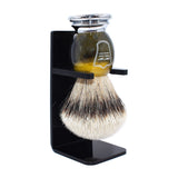 Parker Silvertip Badger Shaving Brush and Stand, Chrome Bottom Badger Bristles Shaving Brush Parker Razors Faux Horn 