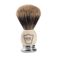Parker Best Badger Shaving Brush and Stand, White and Chrome Handle Shaving Brush Parker Razors 