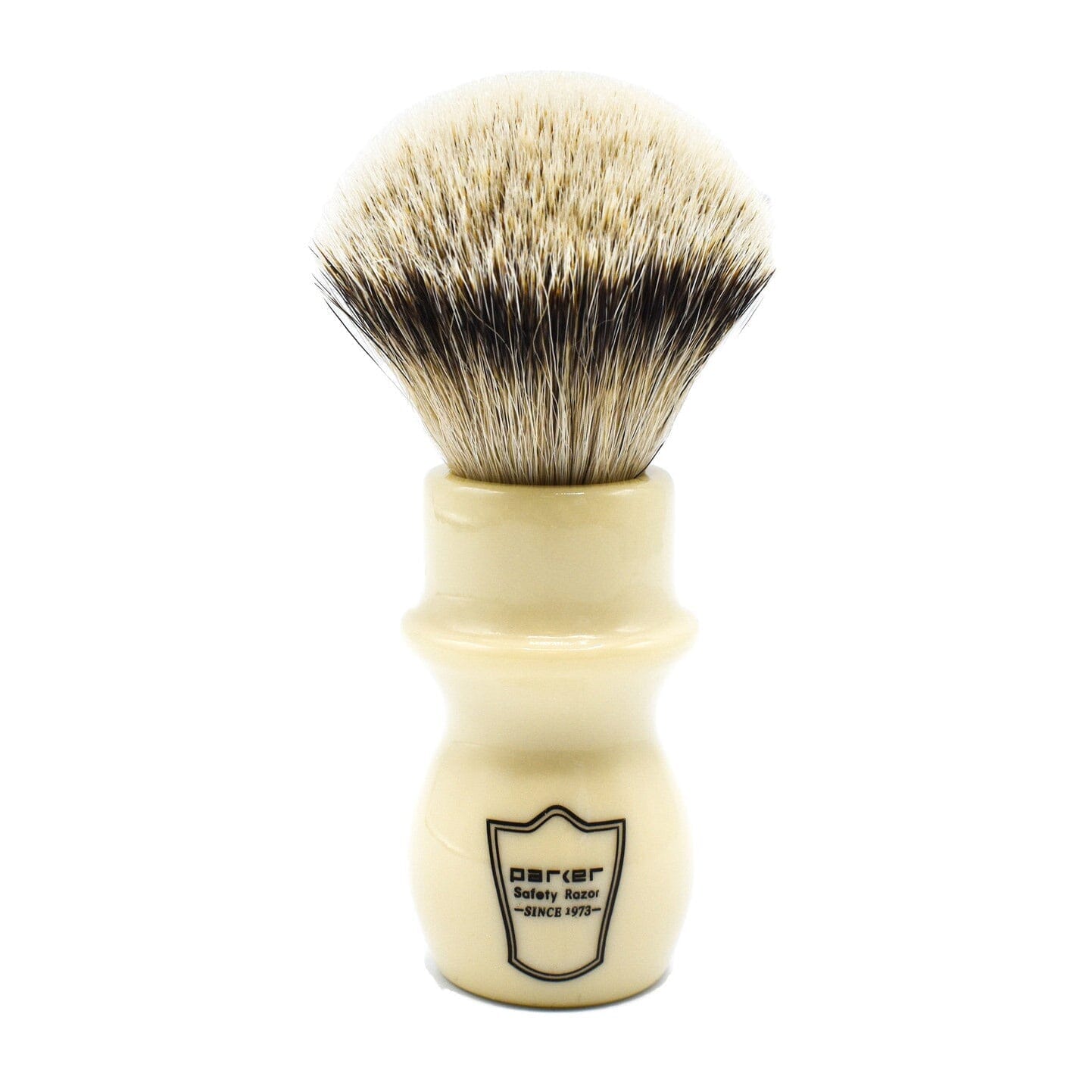 Parker Silvertip Badger Shaving Brush and Stand, Ivory Long Handle Shaving Brush Parker Razors 