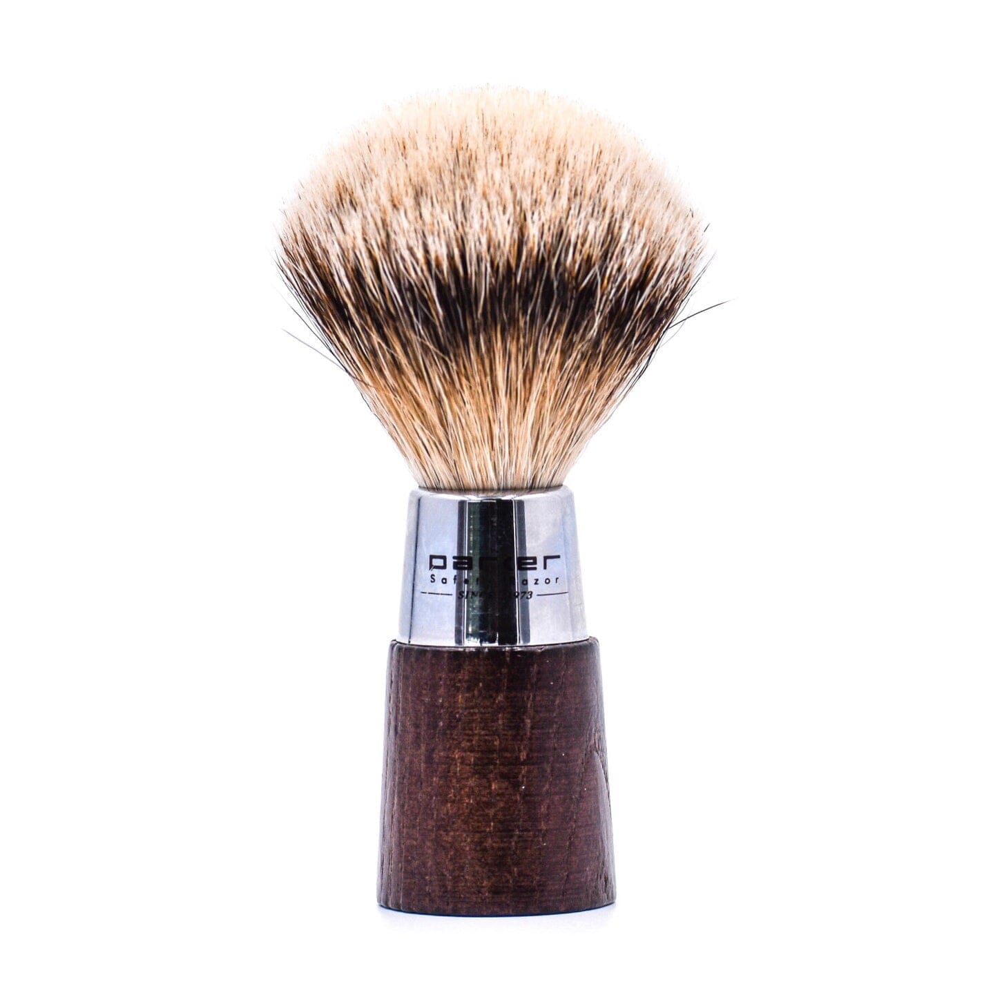 Parker Silvertip Badger Shaving Brush and Stand, Walnut/Chrome Handle Shaving Brush Parker Razors 