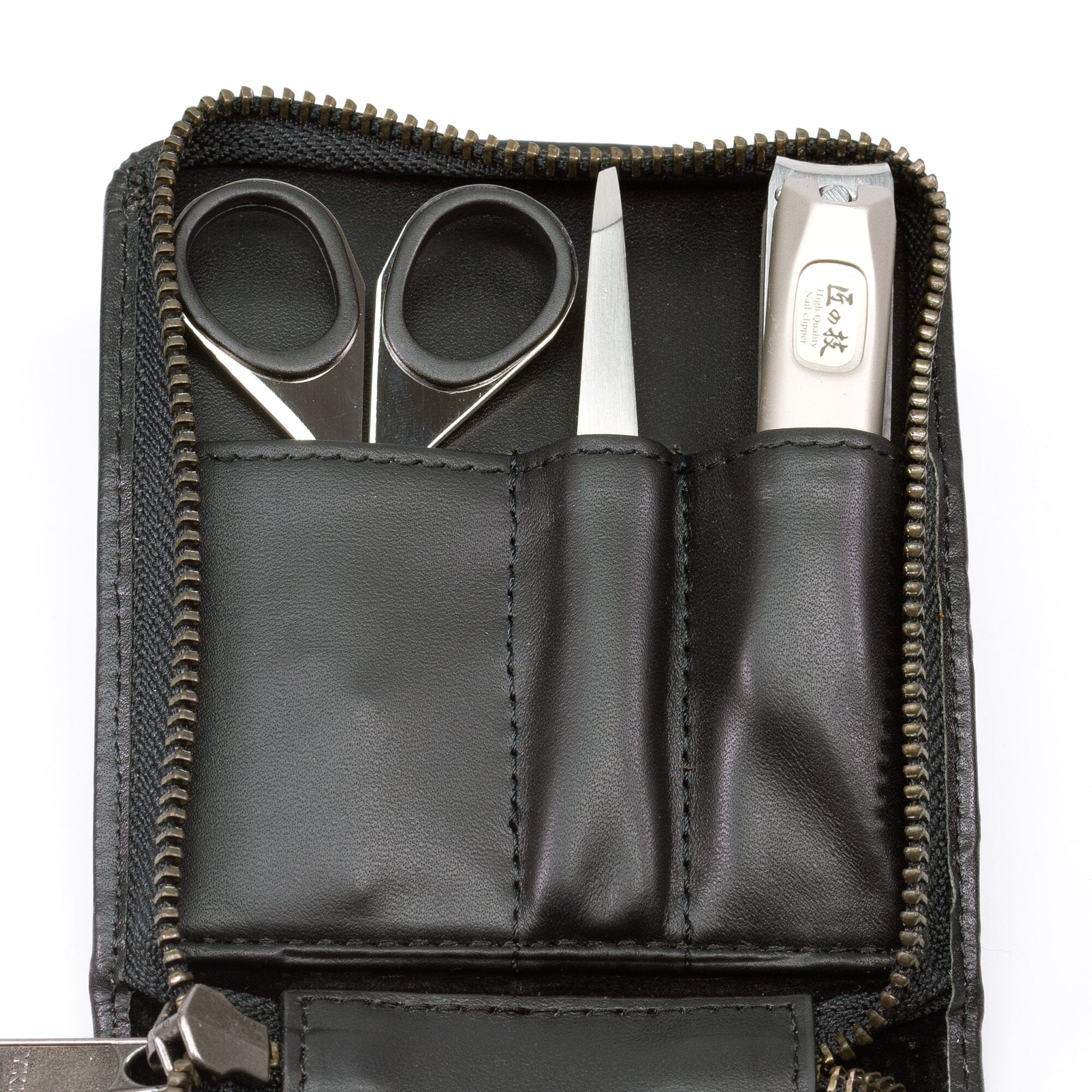 Seki Edge Craftsman 3-Piece Luxury Grooming Kit, Black Leather Zip