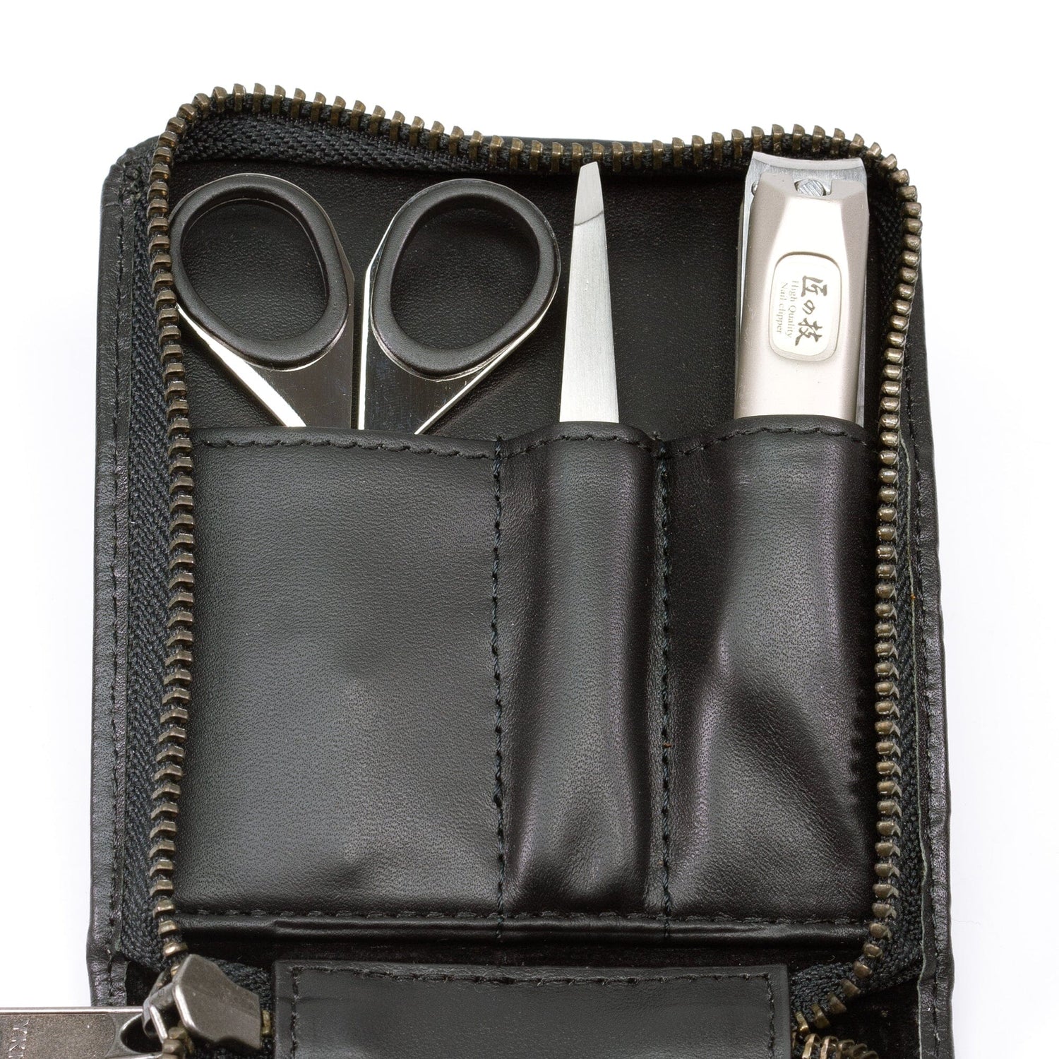 Seki Edge Craftsman 3-Piece Luxury Grooming Kit, Black Leather Zip Case Manicure Set Seki Edge 