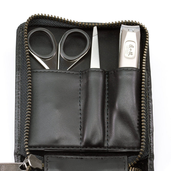 Seki Edge Craftsman 3-Piece Luxury Grooming Kit, Black Leather Zip Case Manicure Set Seki Edge 