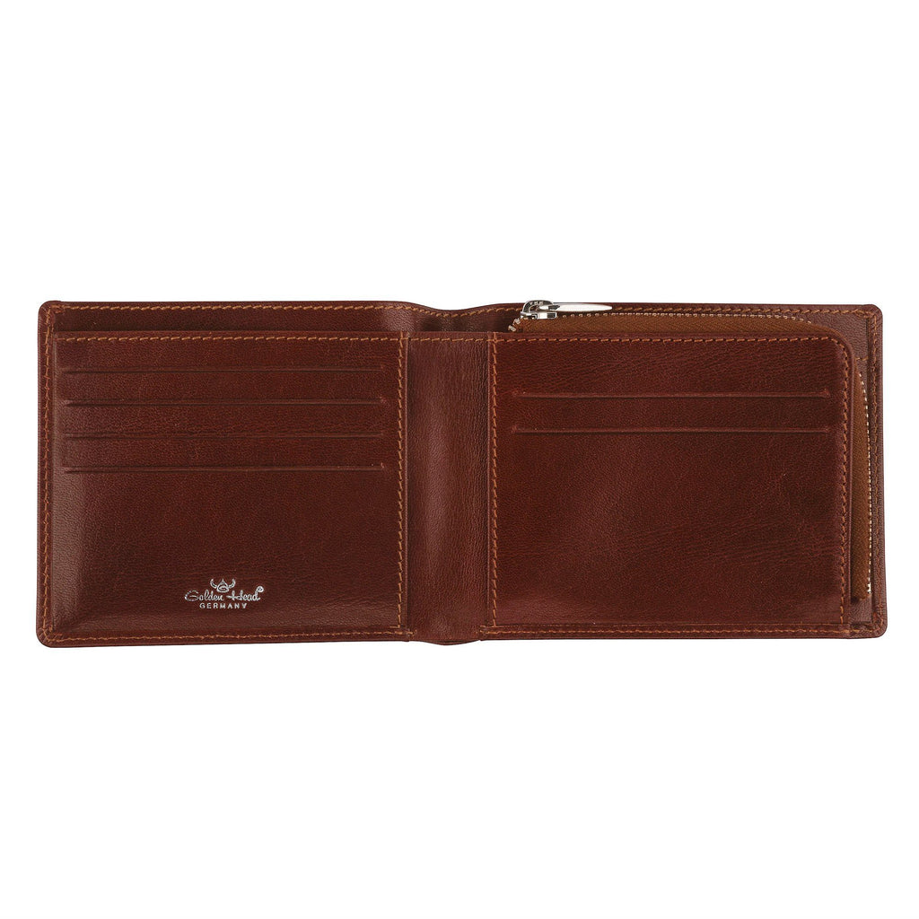 Golden Head Colorado Billfold Leather Wallet with Zipped Coin Pouch, Tobacco Leather Wallet Golden Head 