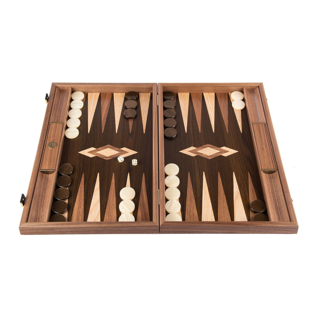 Manopoulos Handmade Premium Backgammon Set Backgammon Manopoulos Walnut Natural Tree Trunk with Wenge and Oak Wood Points 