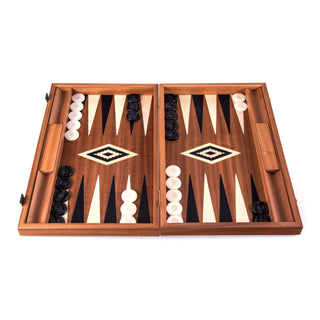 Manopoulos Handmade Classic Backgammon Set Board Game Manopoulos Mahogany Backgammon with Black & Oak Points with Side Racks 