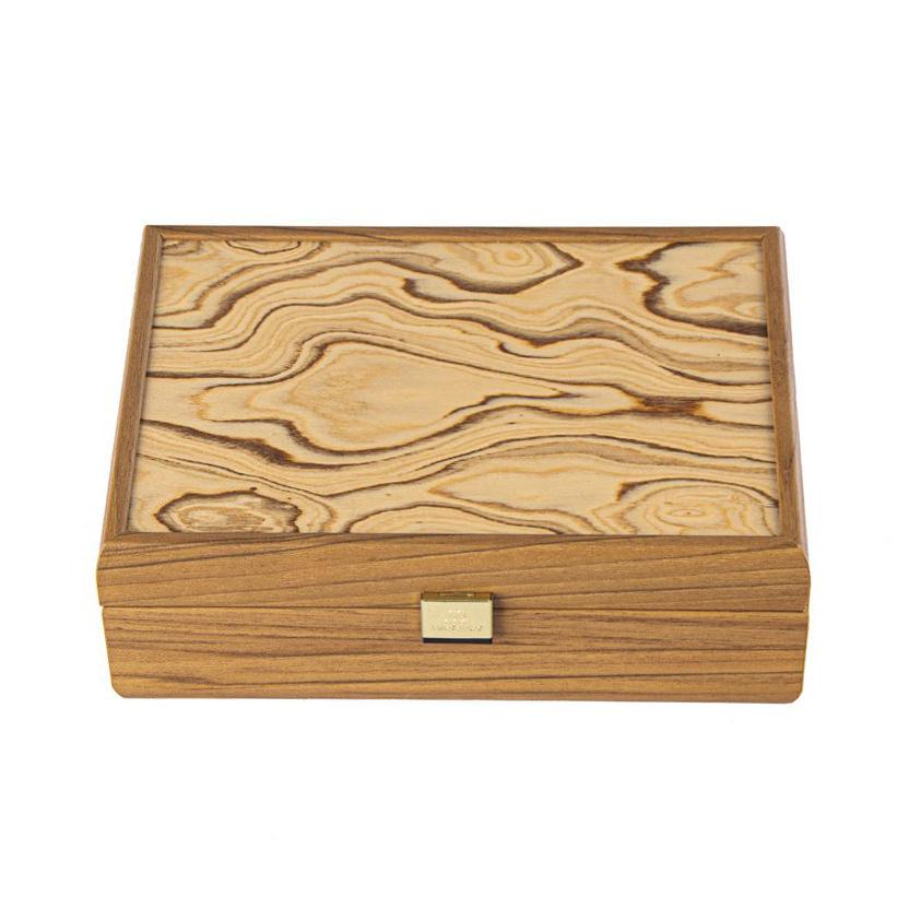 Manopoulos Walnut Wooden Box with Natural Italian Olive Burl Top Storage Case Manopoulos 