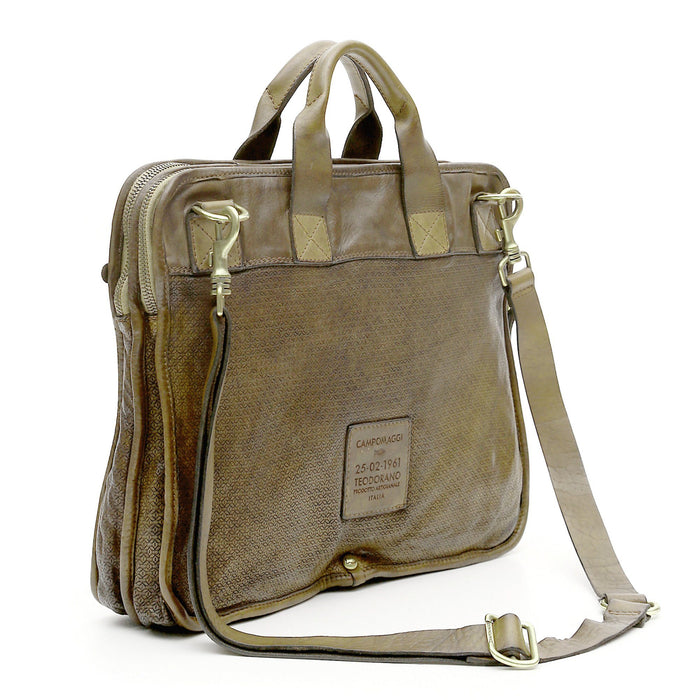 Campomaggi Leather Hexagonal Briefcase, Military Green Leather Briefcase Campomaggi 
