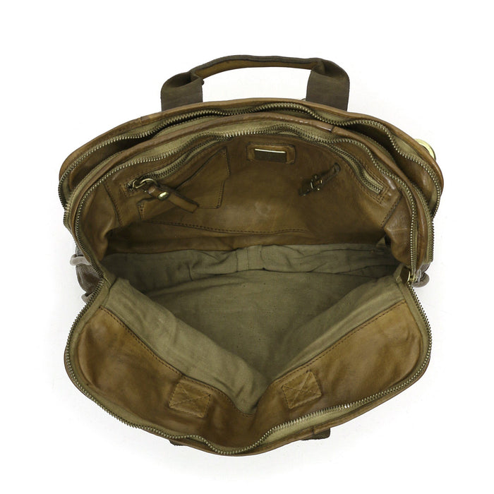 Campomaggi Leather Hexagonal Briefcase, Military Green Leather Briefcase Campomaggi 