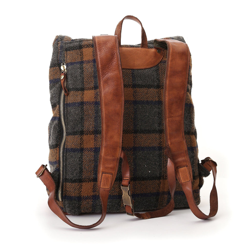 Campomaggi Tartan and Leather Backpack, Stained Cognac Backpack Campomaggi 