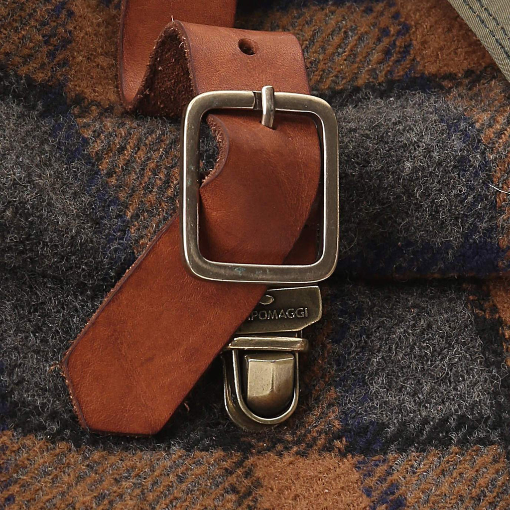 Campomaggi Tartan and Leather Backpack, Stained Cognac Backpack Campomaggi 