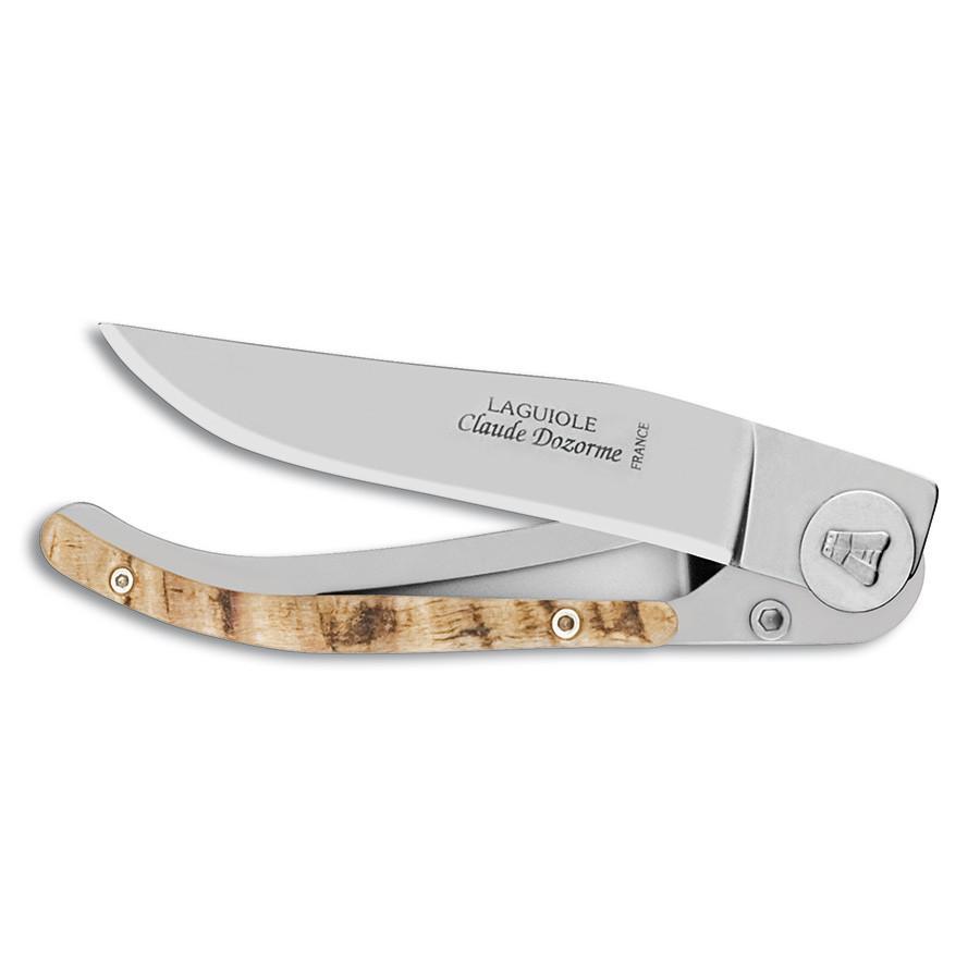 Claude Dozorme Liner Lock Laguiole Silver Blade Folding Pocket Knife, Ram's Horn Pocket Knife Claude Dozorme 