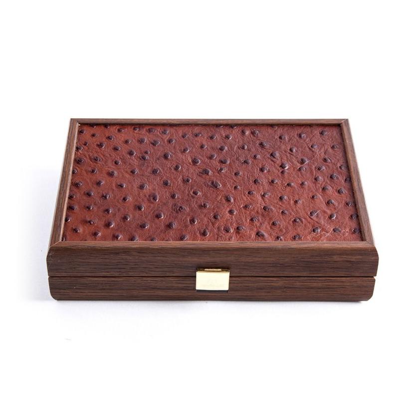 Manopoulos Plastic Covered Playing Cards in Brown Leather Ostrich Wooden Case Board Game Manopoulos 