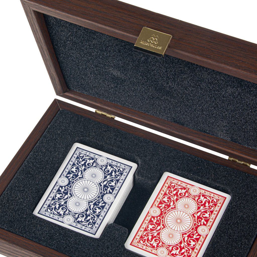 Manopoulos Plastic Covered Playing Cards in Brown Leather Ostrich Wooden Case Board Game Manopoulos 