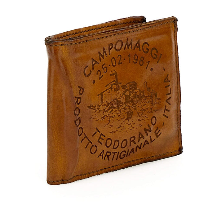 Campomaggi Johnny Horizontal Leather Wallet with Coin Pouch, Teodorano Print Leather Wallet Campomaggi Camel 
