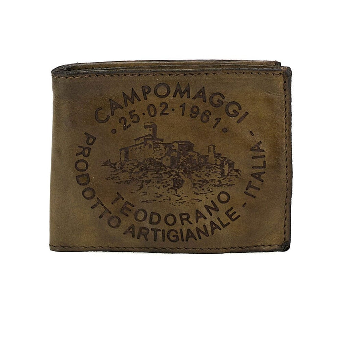 Campomaggi Johnny Horizontal Leather Wallet with Coin Pouch, Teodorano Print Leather Wallet Campomaggi Military Green 