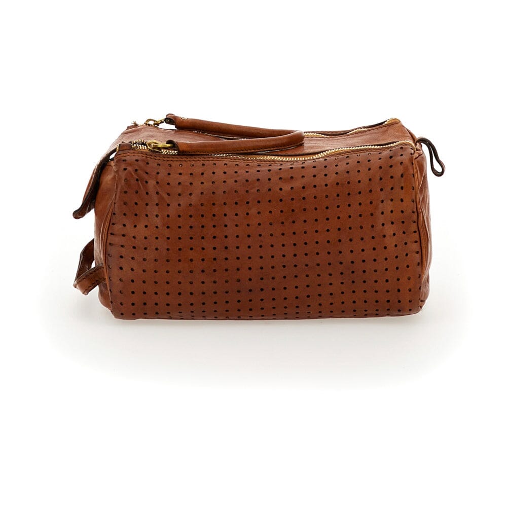Campomaggi Toledo Leather Toiletry Bag with Geometic Fretwork Toiletry Bag Campomaggi Cognac 