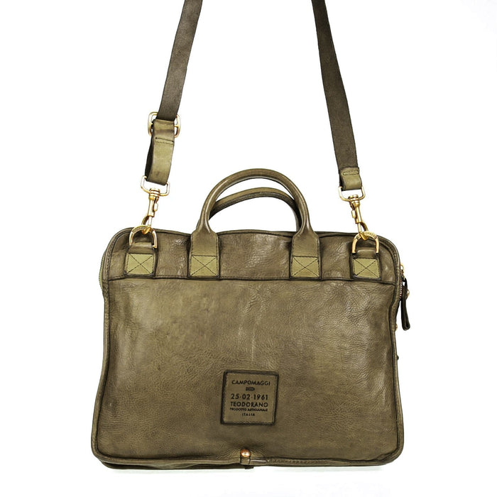 Campomaggi Leather Briefcase, Smooth Finish Leather Briefcase Campomaggi Military Green 