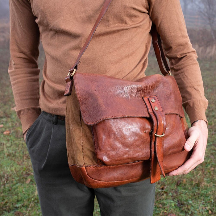 Campomaggi Enea Leather and Canvas Crossbody Bag Shoulder Bag Campomaggi 