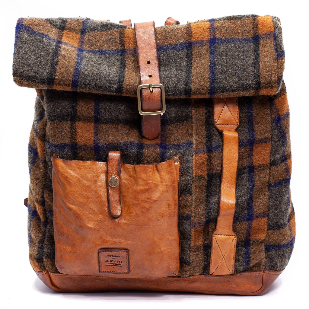 Campomaggi Tartan and Leather Backpack, Stained Cognac Backpack Campomaggi 