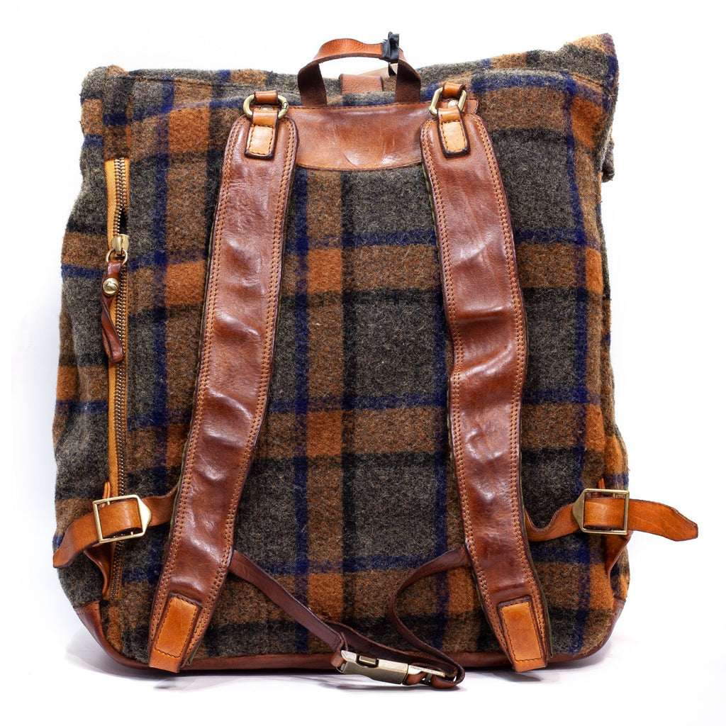 Campomaggi Tartan and Leather Backpack, Stained Cognac Backpack Campomaggi 