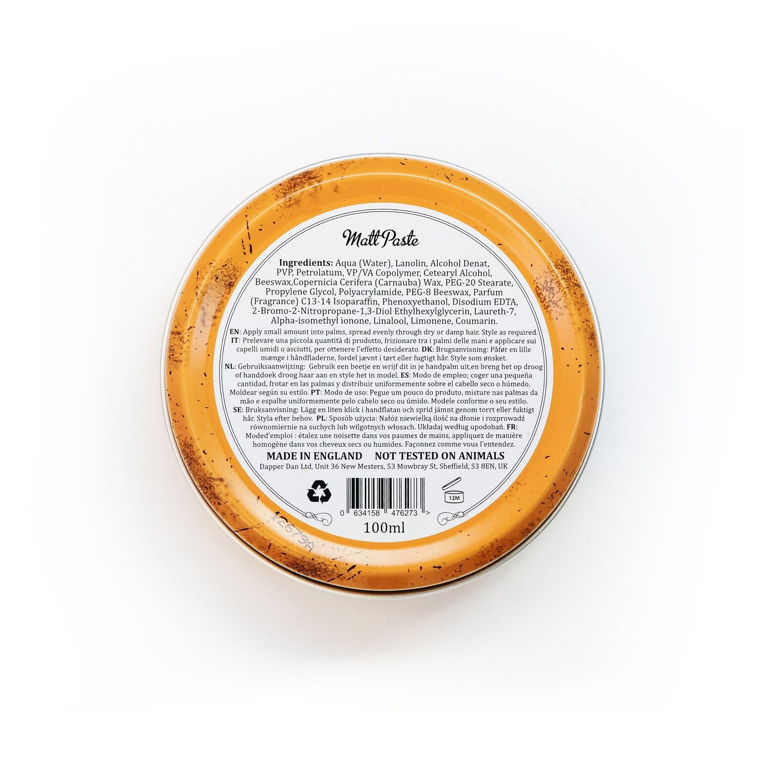 Dapper Dan Matt Paste Pomade with High Hold and Low Shine 100 ml Men's Hair Lotion Dapper Dan 