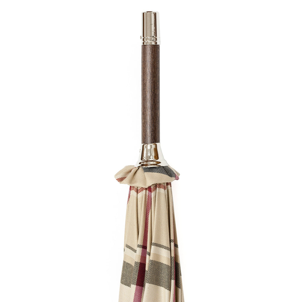 Doppler Rustika Indigo Gentlemen’s Umbrella with Wooden Handle, Classic Tan Plaid Umbrella Doppler 