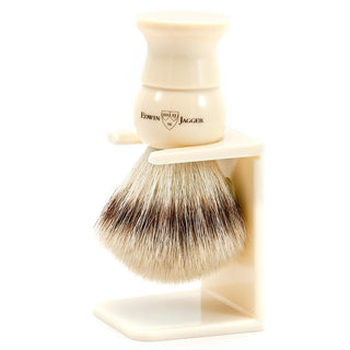 Edwin Jagger Synthetic Silvertip Fibre Handmade English Shaving Brush and Stand in Ivory, Large Synthetic Bristles Shaving Brush Edwin Jagger 