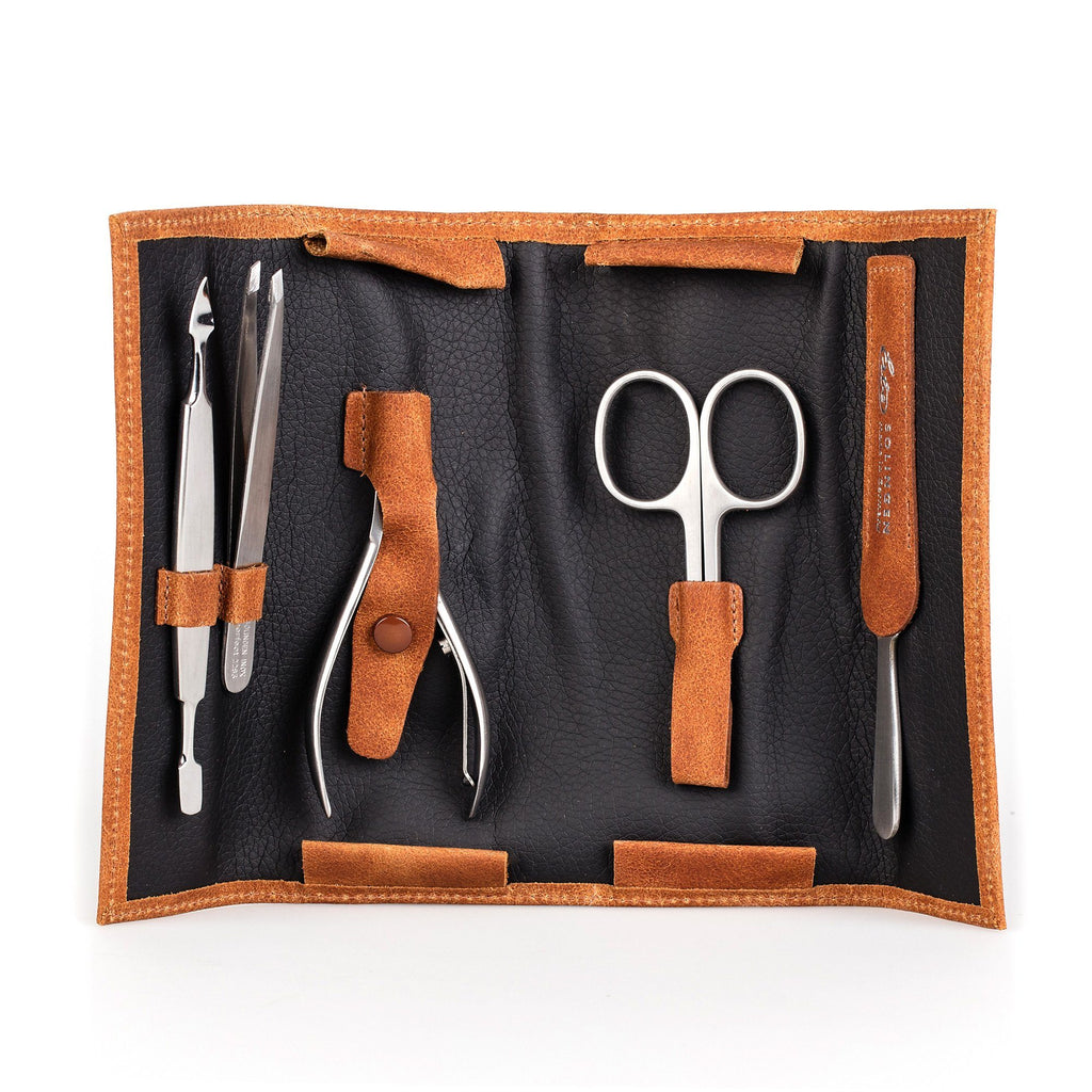 Erbe Solingen 5-Piece Manicure Set, Cognac Leather Roll Case — Fendrihan