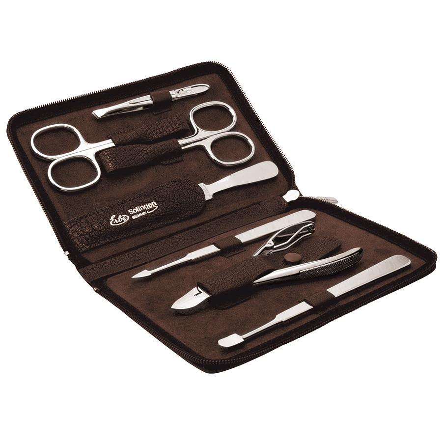 Erbe Solingen 7-Piece Manicure Set, Water Buffalo Leather Brown Zip Case Manicure Set Erbe Solingen 