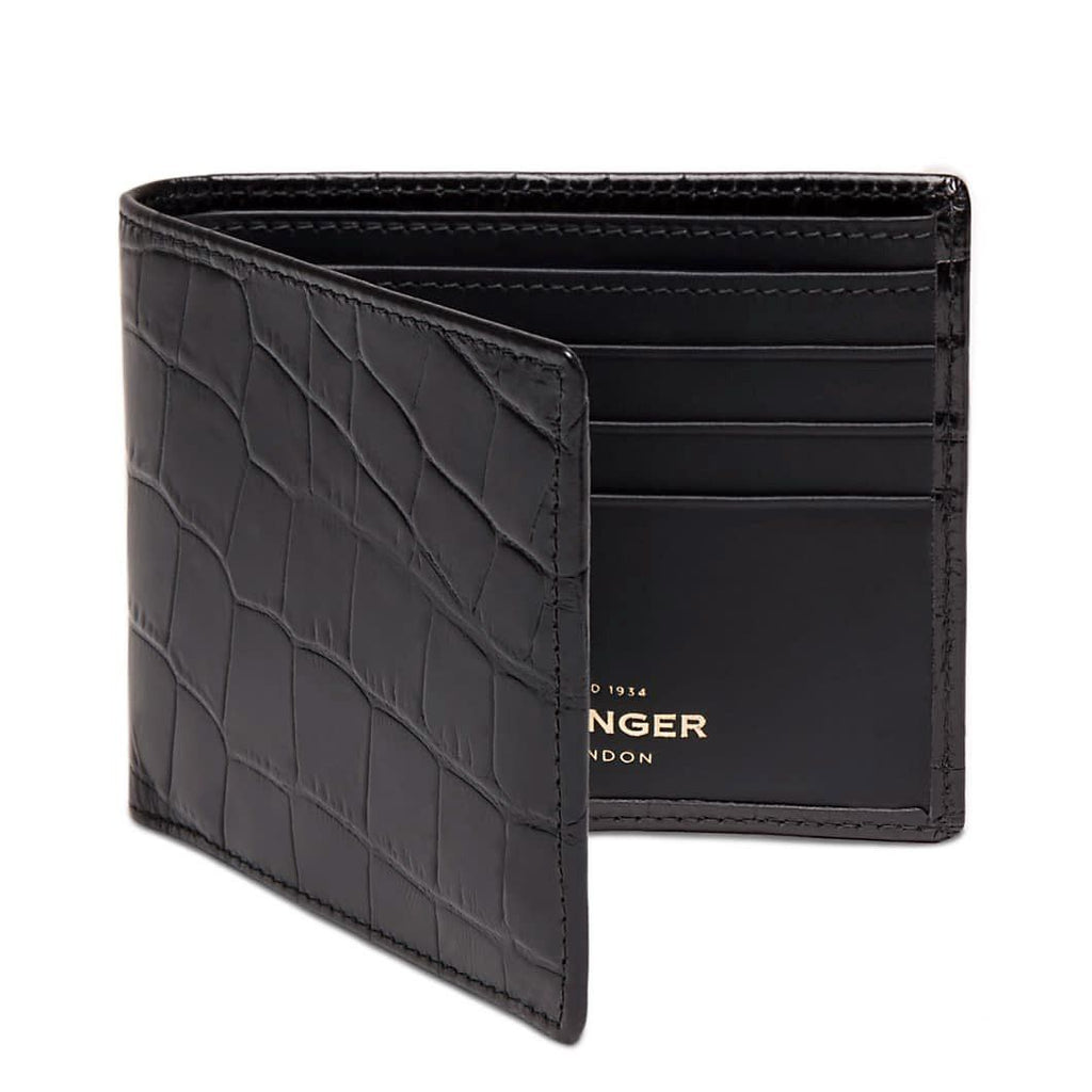 Ettinger Croco Billfold Leather Wallet with 6 CC Slots Leather Wallet Ettinger Black 