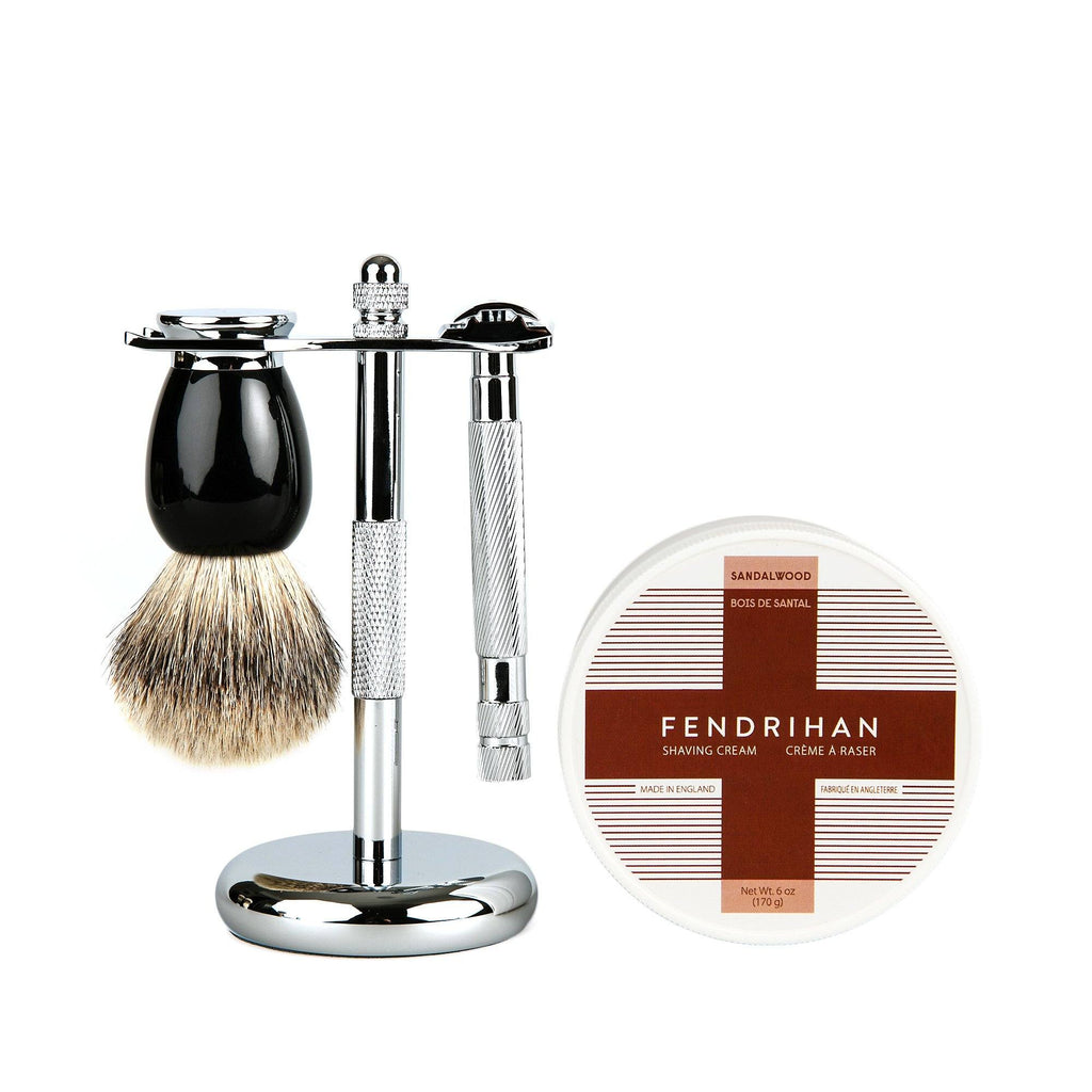 Fendrihan 4-Piece Wet Shaving Set with Safety Razor and Badger Shaving Brush, Save $30 Shaving Set Fendrihan Steeles Black Sandalwood
