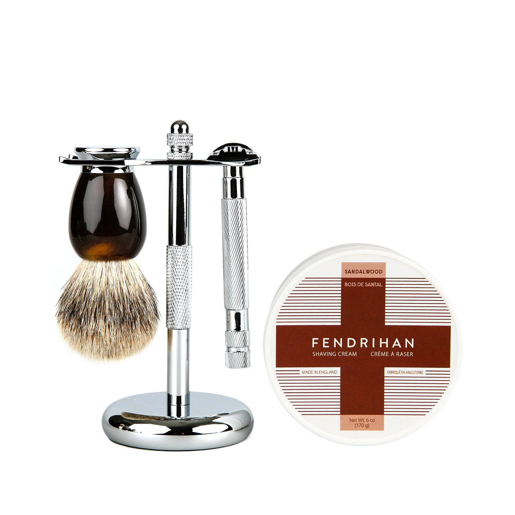 Fendrihan 4-Piece Wet Shaving Set with Safety Razor and Badger Shaving Brush, Save $30 Shaving Set Fendrihan Steeles Tortoise Sandalwood