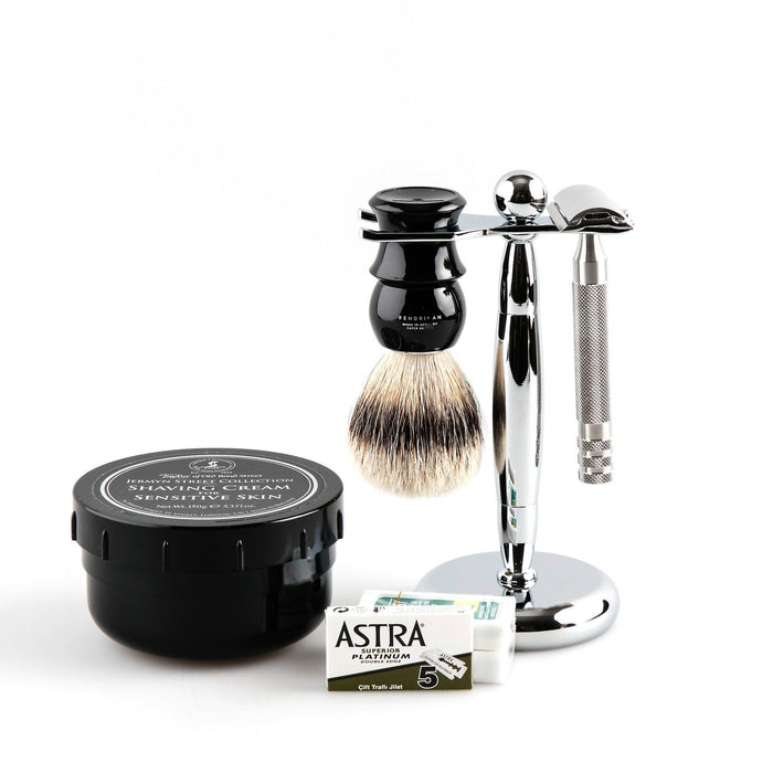 5-Piece Wet Shaving Set with Fendrihan Full Stainless Steel Safety Razor, Save $25 Shaving Kit Fendrihan Ebony Artist 
